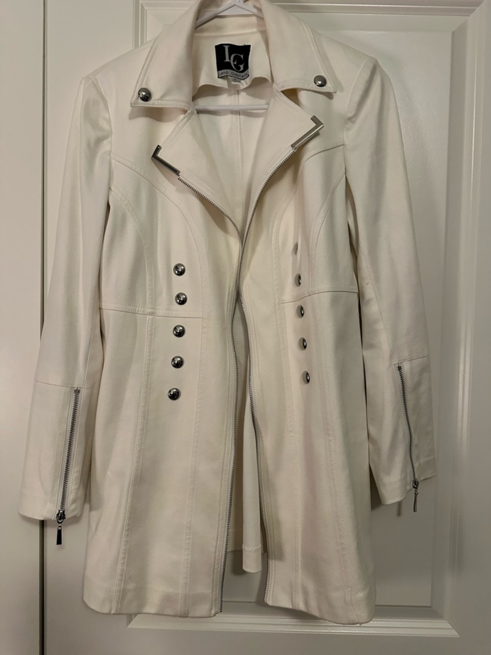 LG Off-White Women's Long Moto Coat